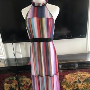 Strapless halter multi color maxi dress